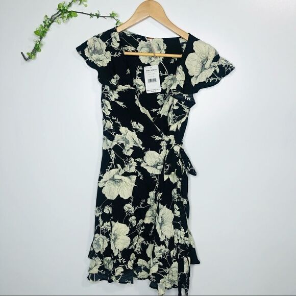 Free People French Quarter Floral Black Wrap Dress - Picture 2 of 15